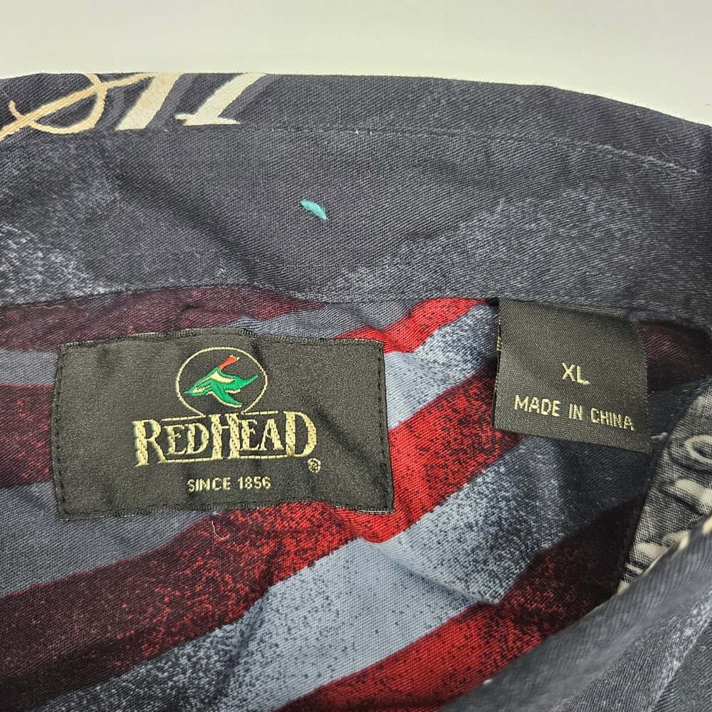 Red‎ Head Mens Patriotic Statue of Liberty Flag Fireworks Button Up Shirt XL - Picture 2 of 10